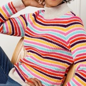 Talbots Plus Mock Neck Colorful Sweater Long Sleeve CottonNylonBlendKnitWomen 2X